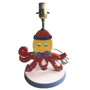 KIDSLINE Octopus Nursery Lamp Wooden Toddler Red Blue Yellow Sea Creature 13"
